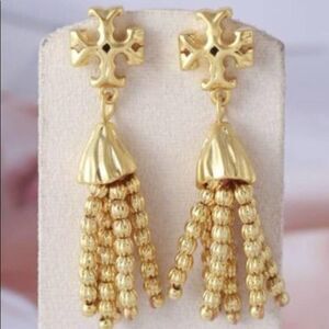 NWOT Tory Burch Gold Roxanne Beaded Stud Dangle Earring’s